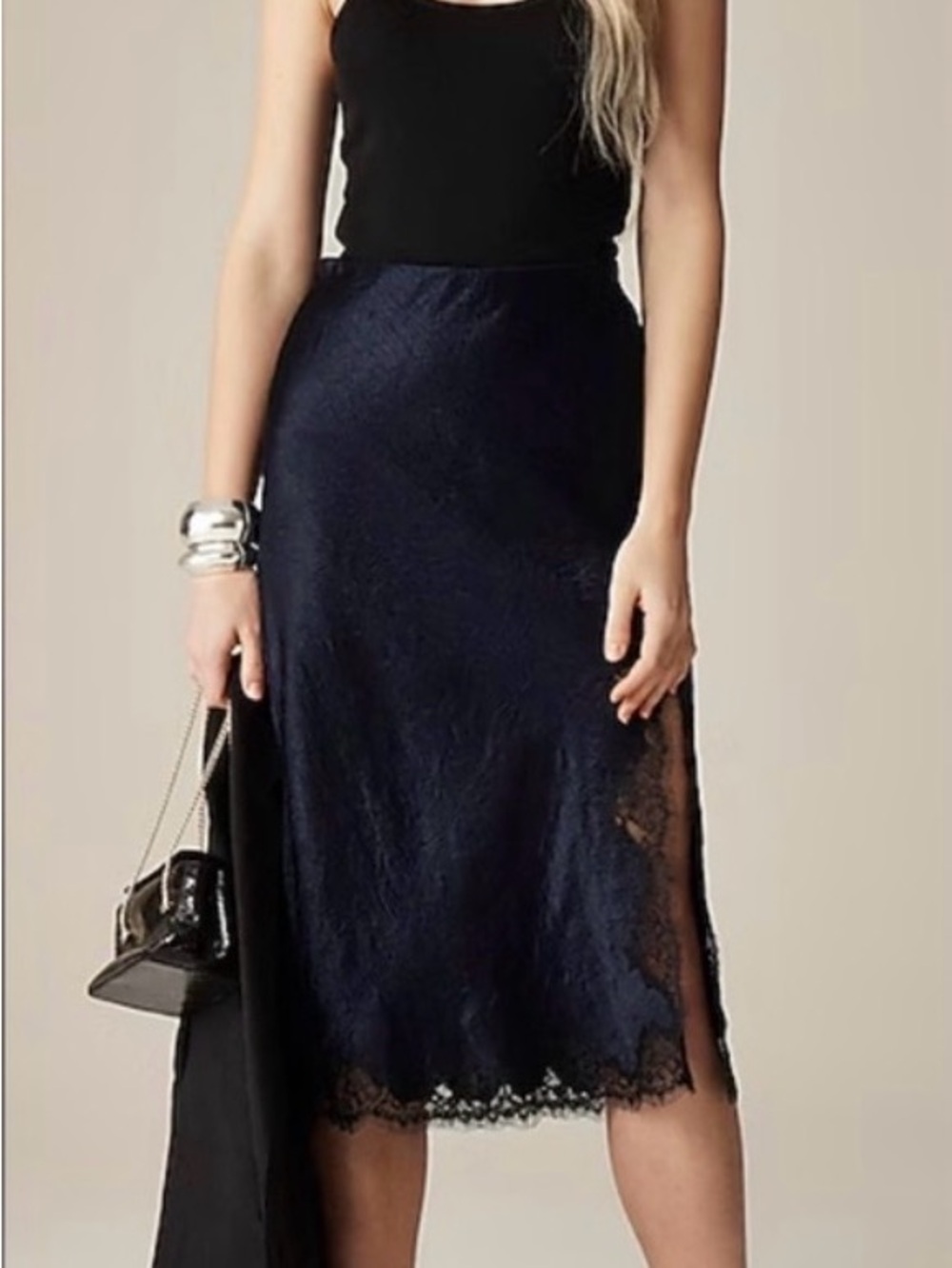 NWT J. Crew Gwyneth Lace-Trim Slip Skirt in Textured Satin Size Medium